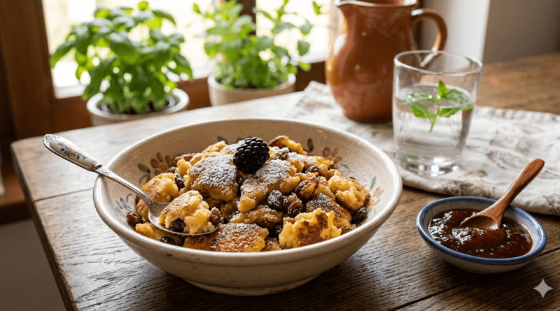 szépen elkészített és tálalt házi készítésű császármorzsa