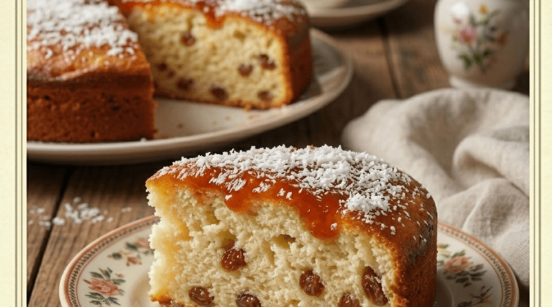 Joghurtos-mazsolás sütemény kókusszal és lekvárral