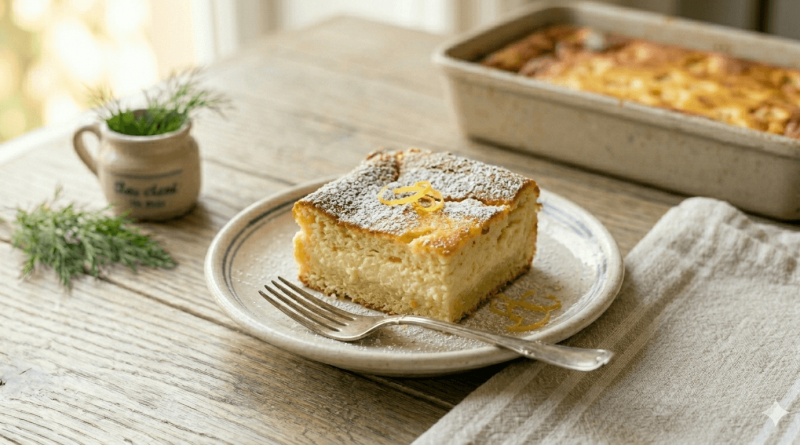 Aranybarna szórt túrós süti tepsiben tálalva, szaftos túróréteggel