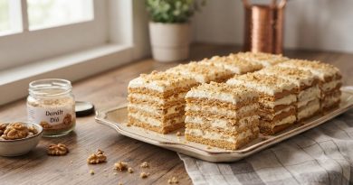 Házias diós-tejfölös szelet (Foi cu nuci): Omlós lapok gazdag krémmel
