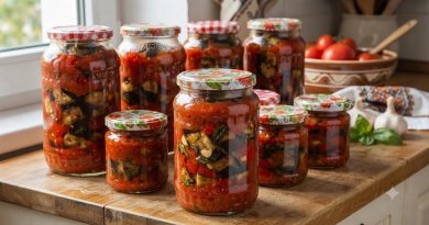 Padlizsán és paprika paradicsomlében télire (Vinete și ardei în suc de roșii)