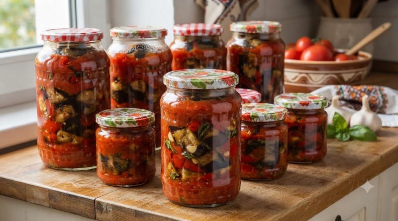 Padlizsán és paprika paradicsomlében télire (Vinete și ardei în suc de roșii)