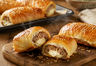 Krémsajtos-kolbászos tésztatekercsek